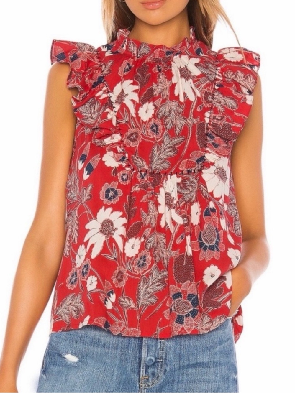 Ulla Johnson Ida Ruffle Blouse Red Floral Top Women’s Size 0
